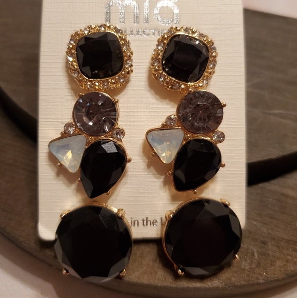 2 for $20 Nwt Black Stone Gold Earrings Set - Picture 2 of 6